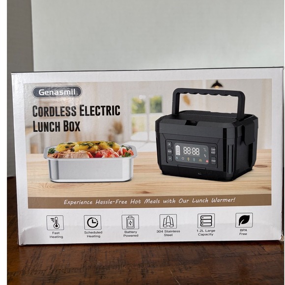 Genasmil Cordless Electric Lunch Box Portable Food Warmer 1.2L Stainless Steel
